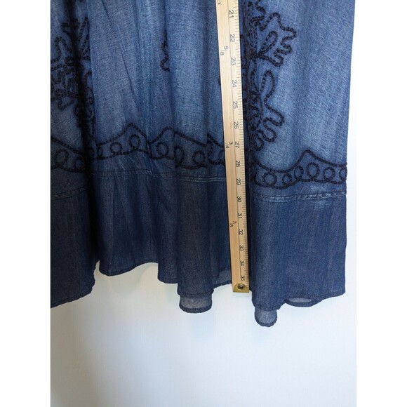 Lapis Maxi Skirt Womens Size S Blue Embroidered Chambray Western Flowy Rodeo New - Picture 13 of 13